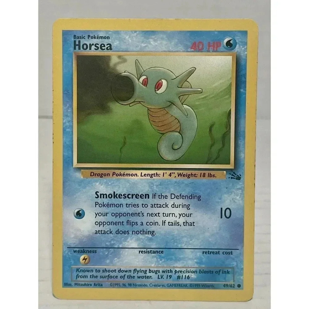 Horsea 49/62 Fossil Set Unlimited Common Pokemon Card WOTC MP‎
